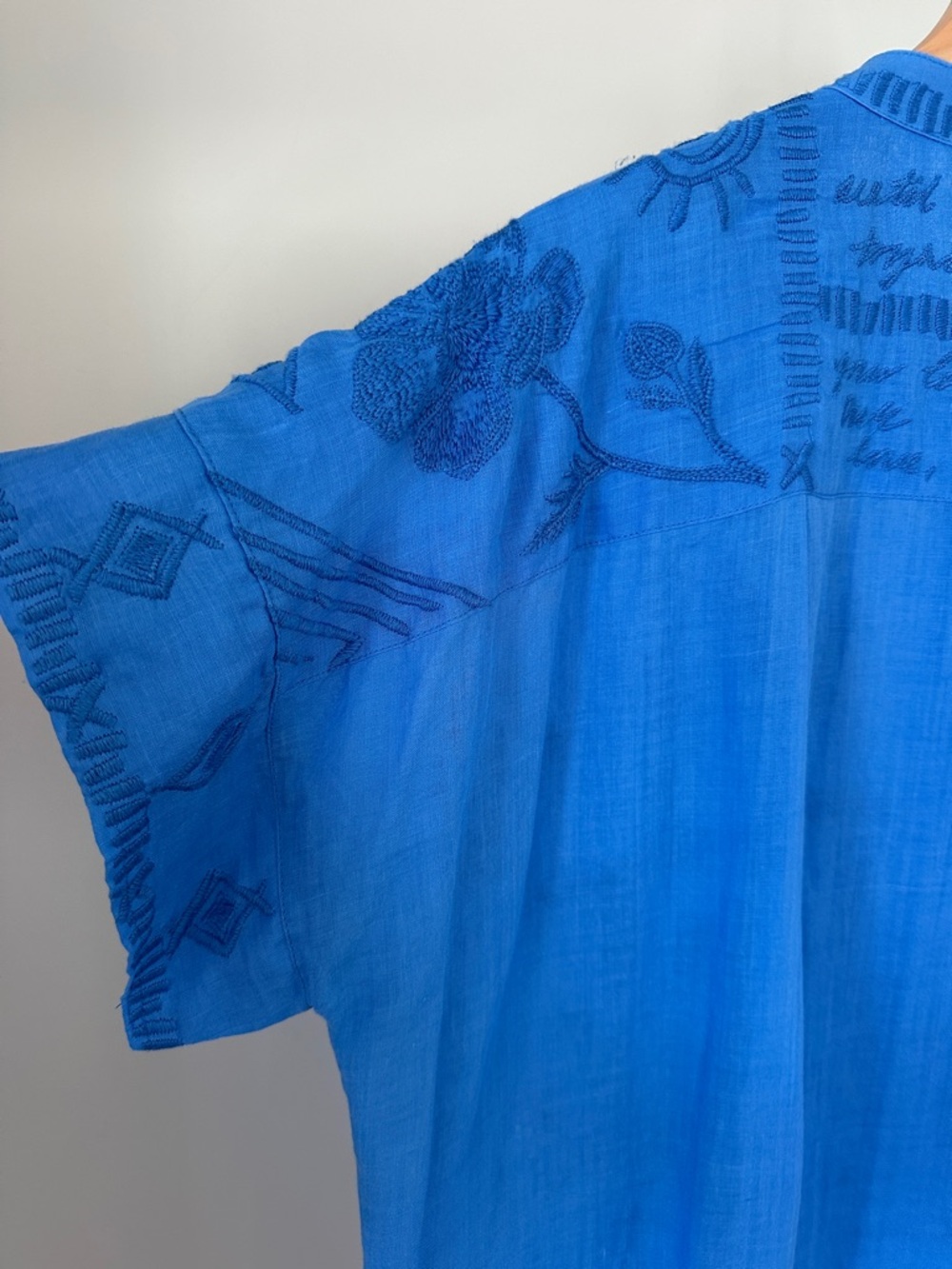 Johnny Was Bright Blue Embroidered Button-Front Tunic - Picture 6 of 9